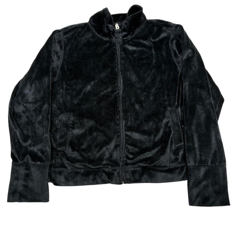 Vintage Banana U.S.A. Velour Zip Up Womens XL Black Stretch Velvet Y2K 90s 2000s